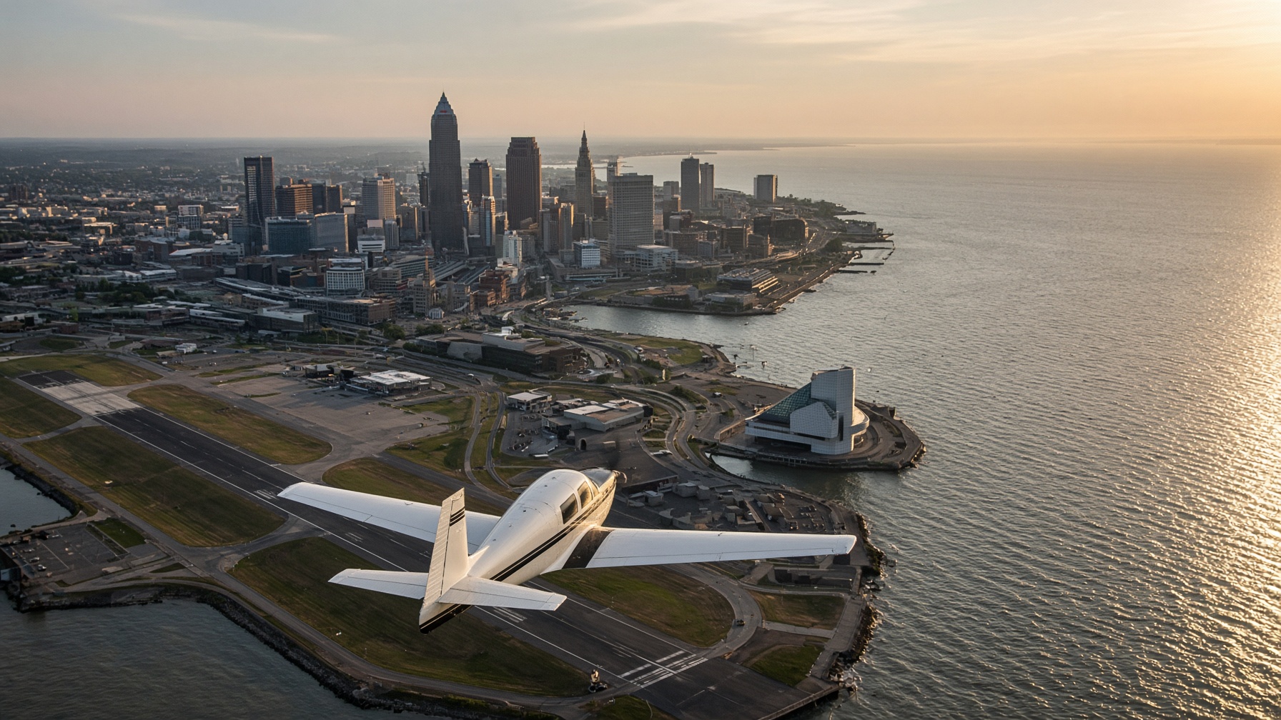 Mooney over a lakeshore city